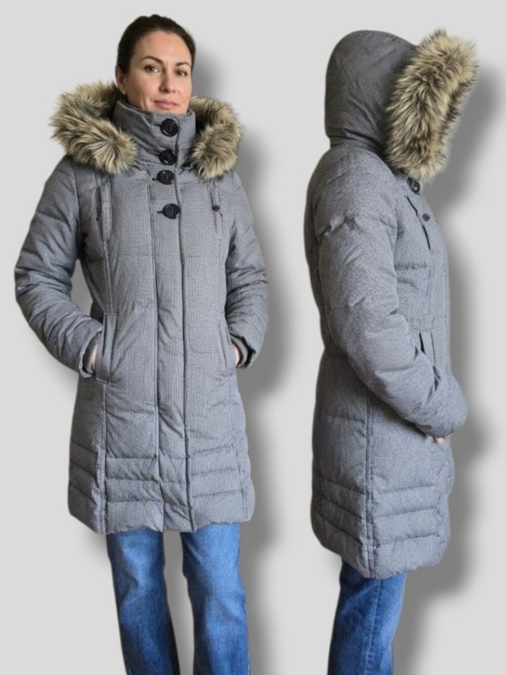 Soia & Kyo Women's Black & White Houndstooth Down Puffer Coat